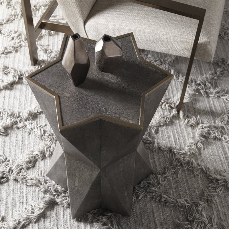Bowery Hill Transitional MDF Wood/PU Accent Table in Gray/Gold