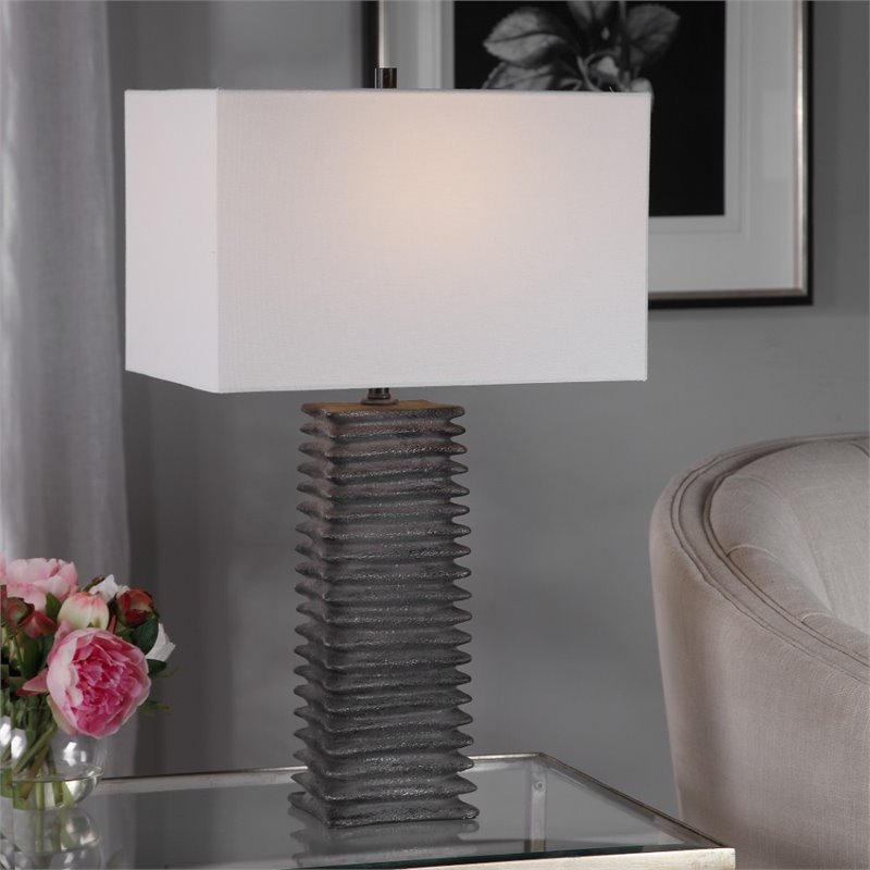 Bowery Hill Contemporary Table Lamp in Metallic Charcoal