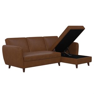 bowery hill sectional futon with storage in camel faux leather