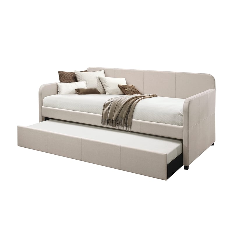 Bowery Hill Contemporary Daybed and Trundle in Beige Fabric