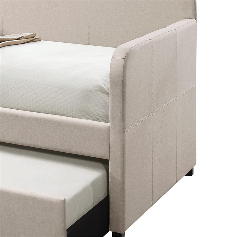 Bowery Hill Contemporary Daybed and Trundle in Beige Fabric