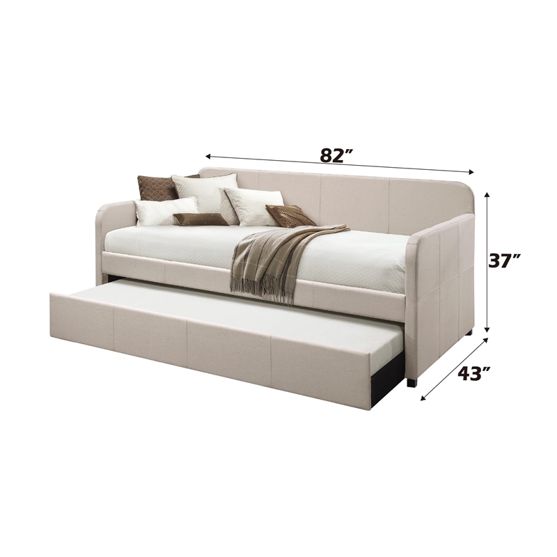 Bowery Hill Contemporary Daybed and Trundle in Beige Fabric