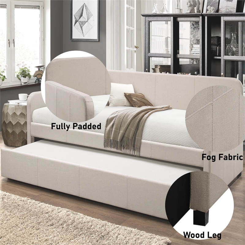 Bowery Hill Contemporary Daybed and Trundle in Beige Fabric