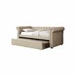 Bowery Hill Contemporary Fabric Tufted Full Daybed with Trundle in Beige