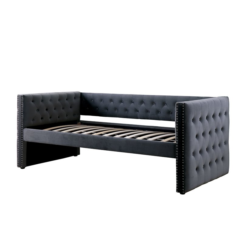 Bowery Hill Contemporary Contemporary Fabric Daybed with Trundle in Gray