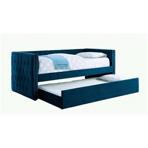 bowery hill contemporary contemporary fabric daybed with trundle in navy