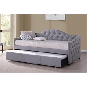 bowery hill contemporary fabric tufted daybed with trundle in gray