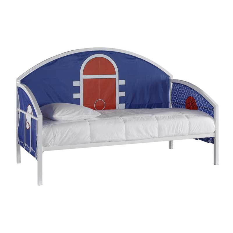 Bowery Hill Transitional Metal & Fabric Youth Daybed in White/Blue