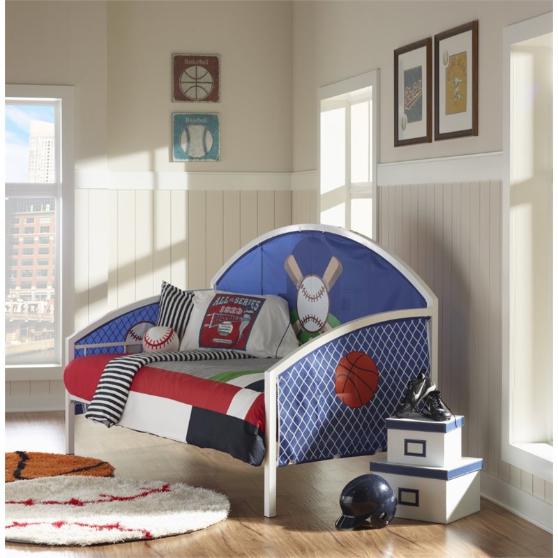 Bowery Hill Transitional Metal & Fabric Youth Daybed in White/Blue