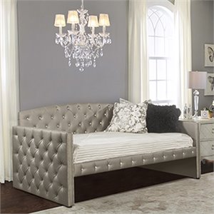 bowery hill modern faux leather tufted daybed in pewter