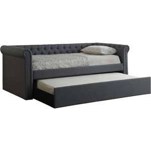 bowery hill tufted transitional fabric daybed with trundle in gray