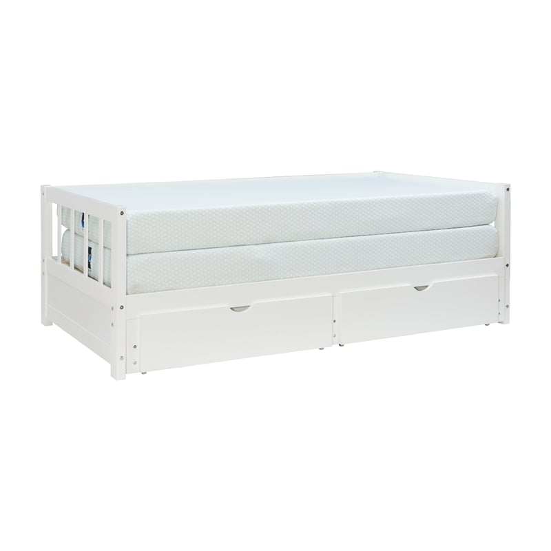 Bowery Hill Contemporary Wood Storage Trundle Daybed in White