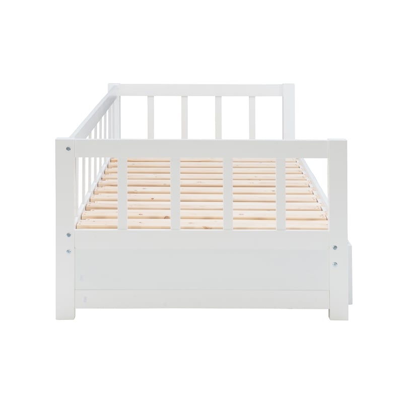 Bowery Hill Contemporary Wood Storage Trundle Daybed in White