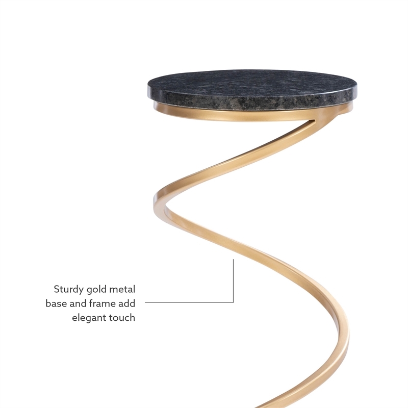 Bowery Hill Round Metal Drink Table with Iron Spiral Base in Gold/Black