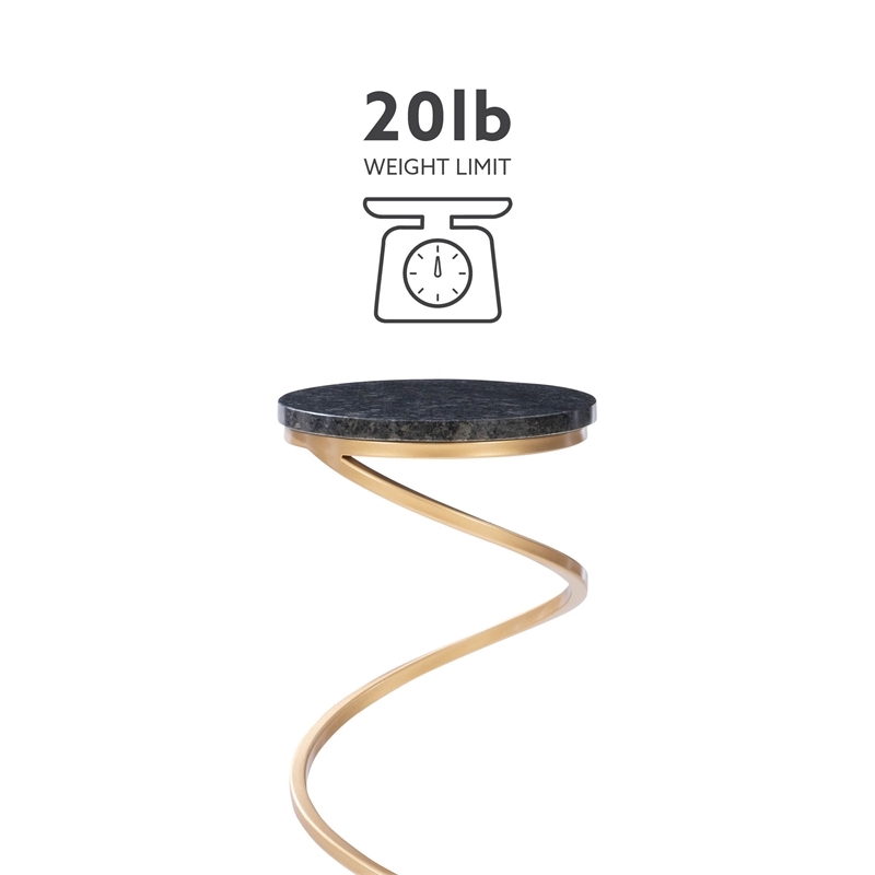Bowery Hill Round Metal Drink Table with Iron Spiral Base in Gold/Black