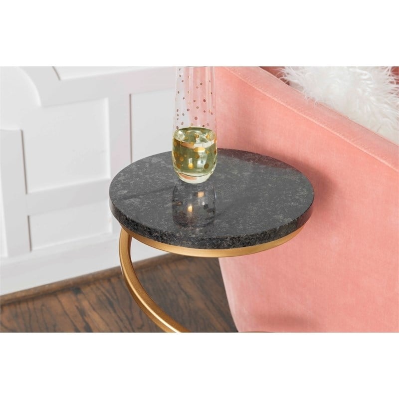 Bowery Hill Round Metal Drink Table with Iron Spiral Base in Gold/Black