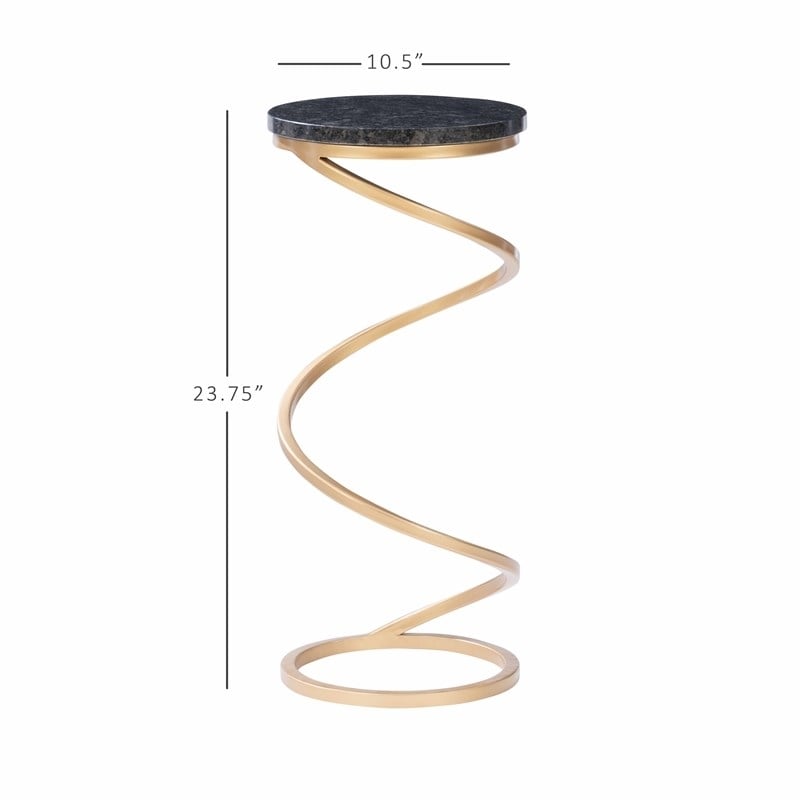 Bowery Hill Round Metal Drink Table with Iron Spiral Base in Gold/Black