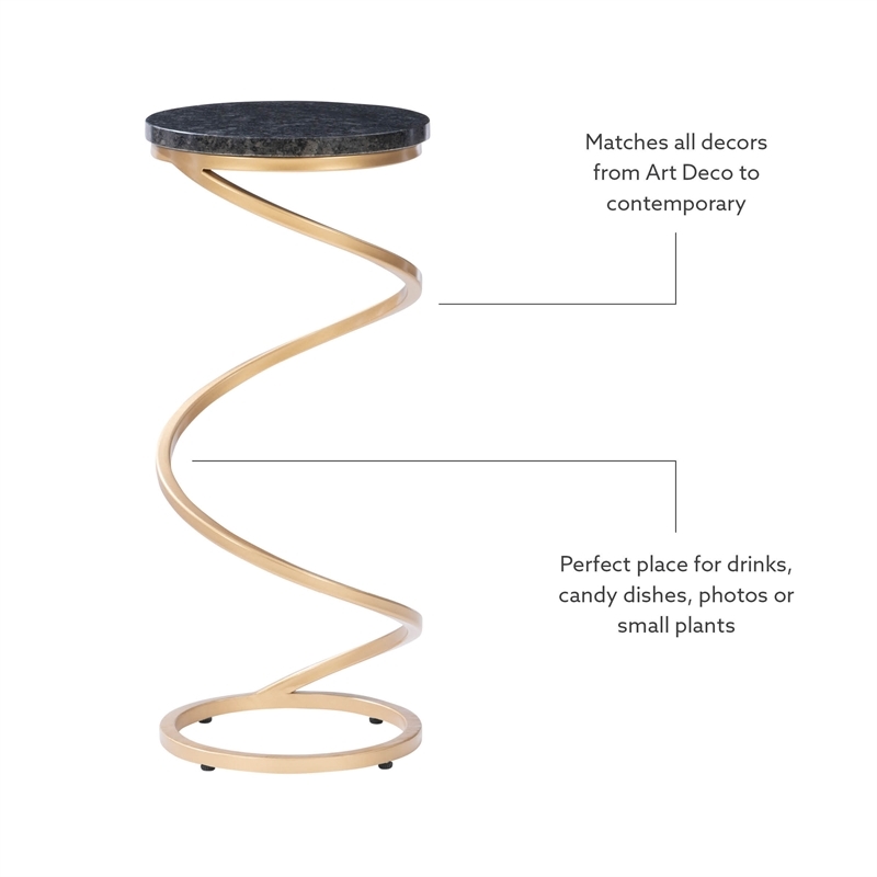 Bowery Hill Round Metal Drink Table with Iron Spiral Base in Gold/Black