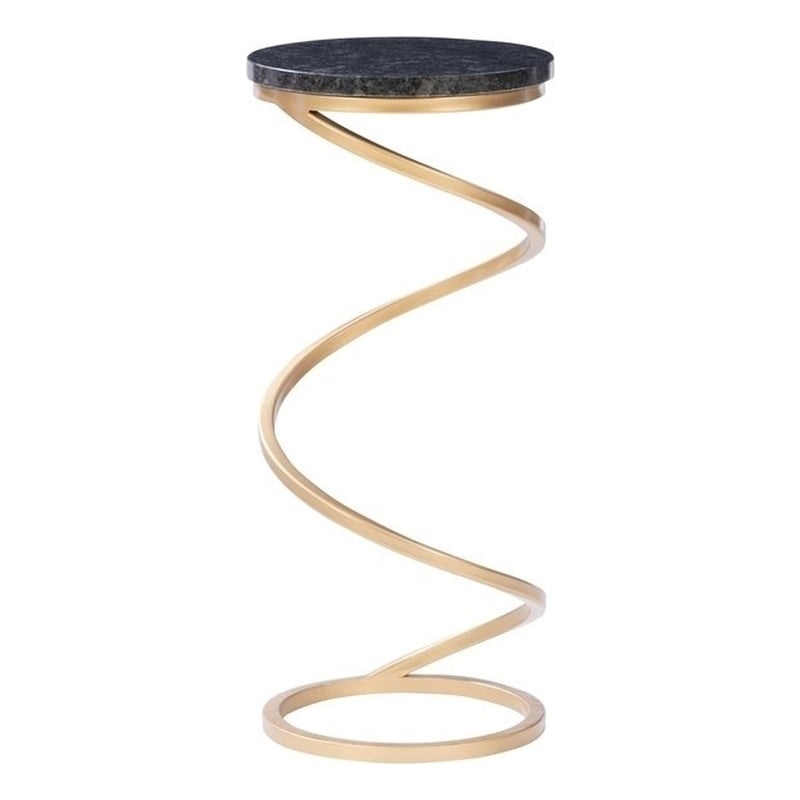 Bowery Hill Round Metal Drink Table with Iron Spiral Base in Gold/Black