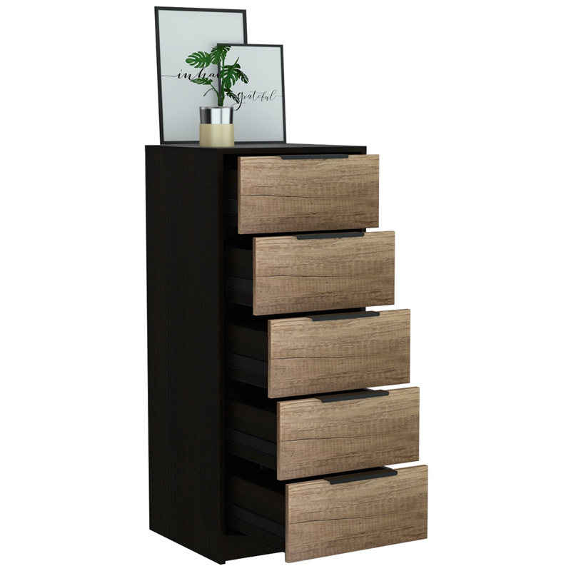 Bowery Hill Modern 5-Drawer Wood Free Standing Dresser in Espresso/Light Oak