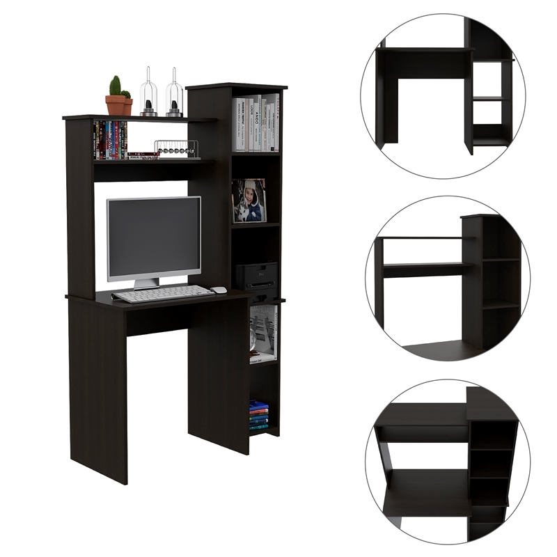 Bowery Hill Modern Engineered Wood Home Office Desk in Black Wengue