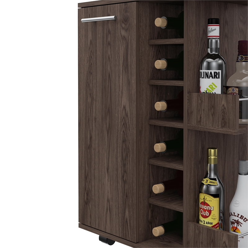 Bowery Hill Contemporary Bar Cart Cabinet in Weathered Oak