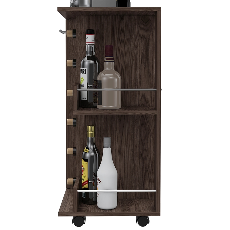 Bowery Hill Contemporary Bar Cart Cabinet in Weathered Oak