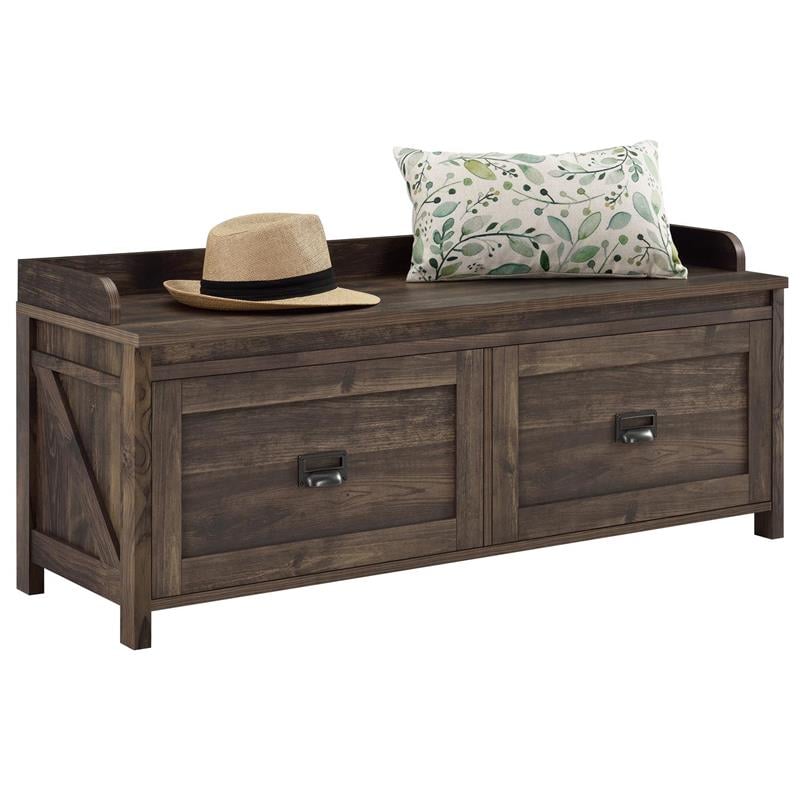 Bowery Hill Farmhouse Entryway Storage Bench in Rustic Brown