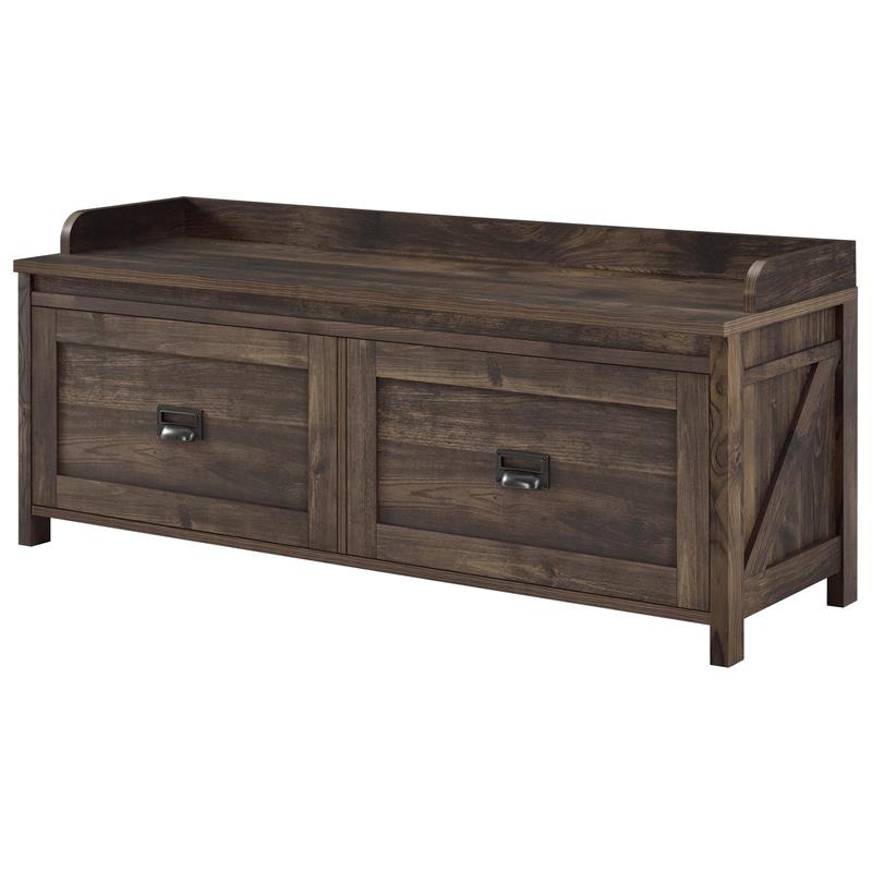 Bowery Hill Farmhouse Entryway Storage Bench in Rustic Brown