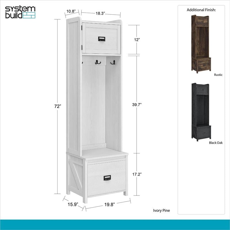 Bowery Hill Farmhouse Entryway Hall Tree with Storage Bench in Black Oak