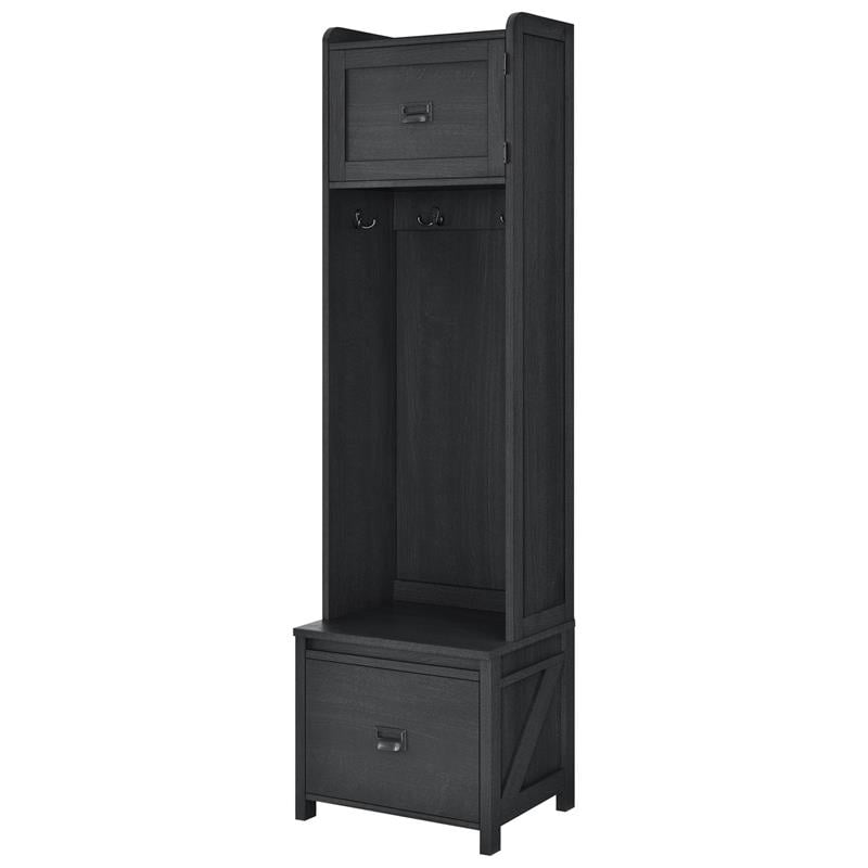 Bowery Hill Farmhouse Entryway Hall Tree with Storage Bench in Black Oak