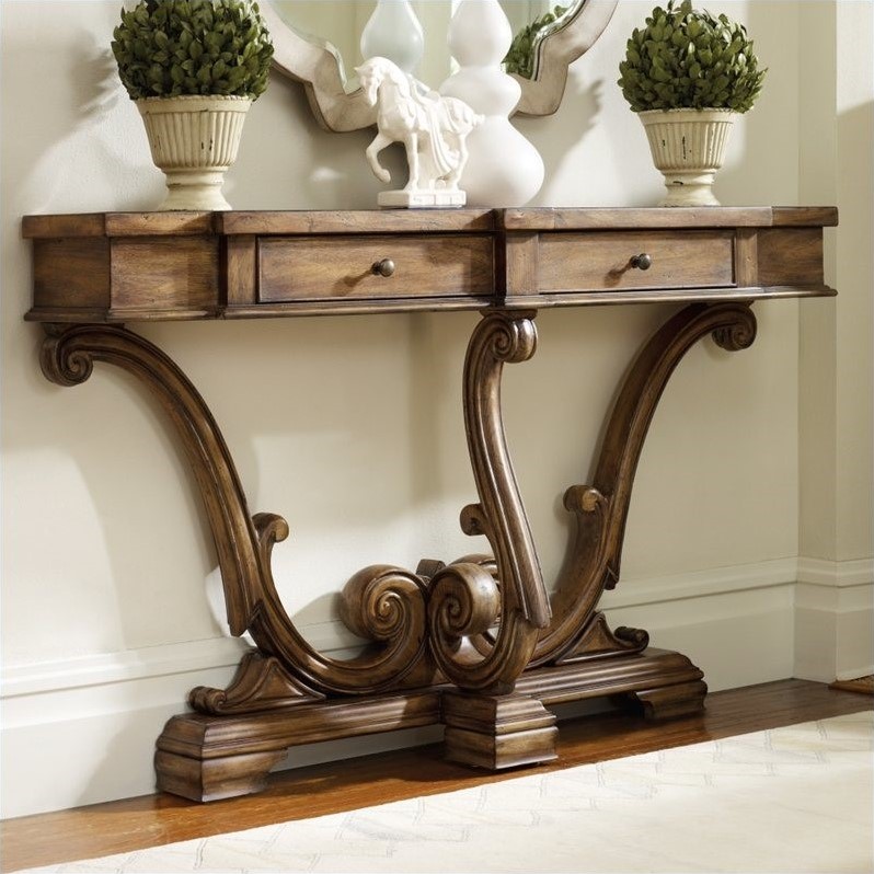 Bowery Hill Traditional Rectangular Wood Console in Amber Sands