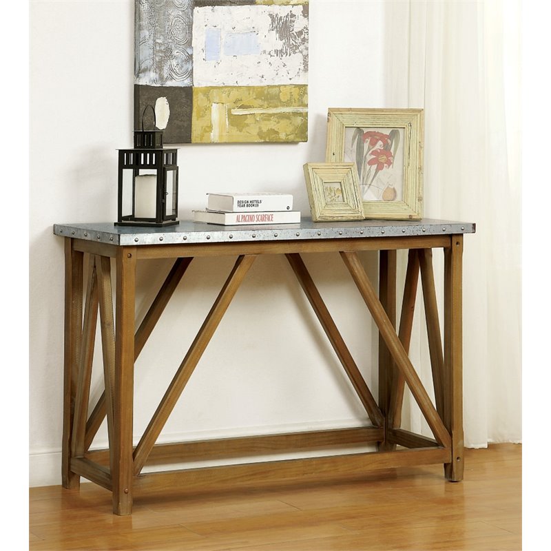 Bowery Hill Industrial Wood Console Table in Natural Tone