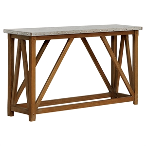 bowery hill industrial wood console table in natural tone