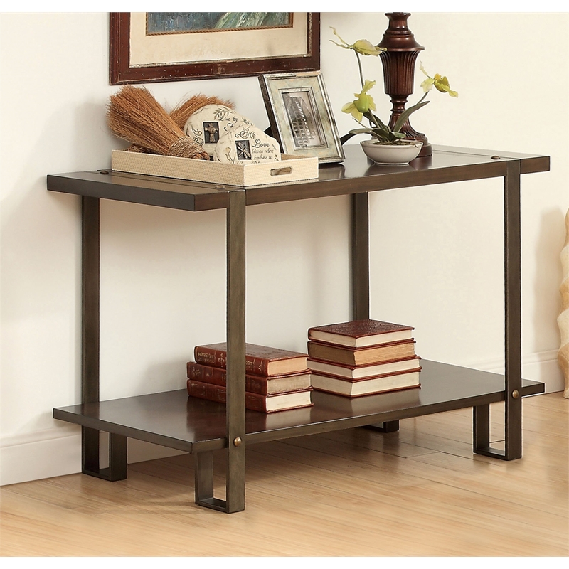 Bowery Hill Industrial Wood 1-Shelf Console Table in Dark Oak