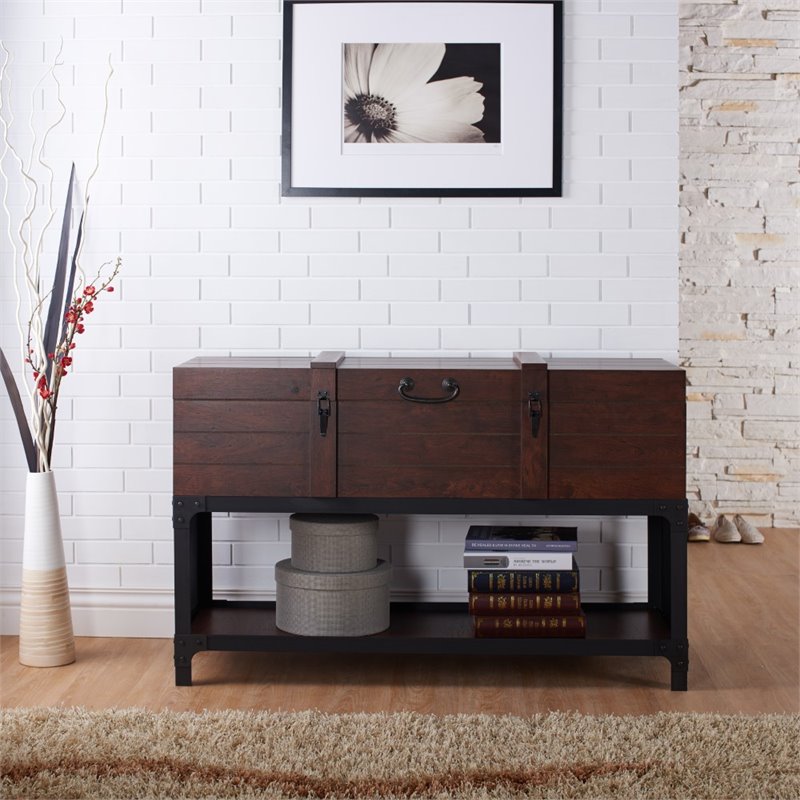 Bowery Hill Industrial Wood Lift Top Console Table in Vintage Walnut