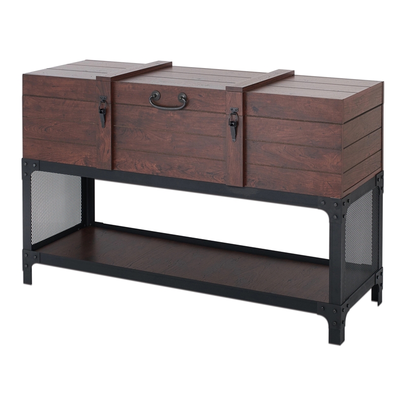 Bowery Hill Industrial Wood Lift Top Console Table in Vintage Walnut