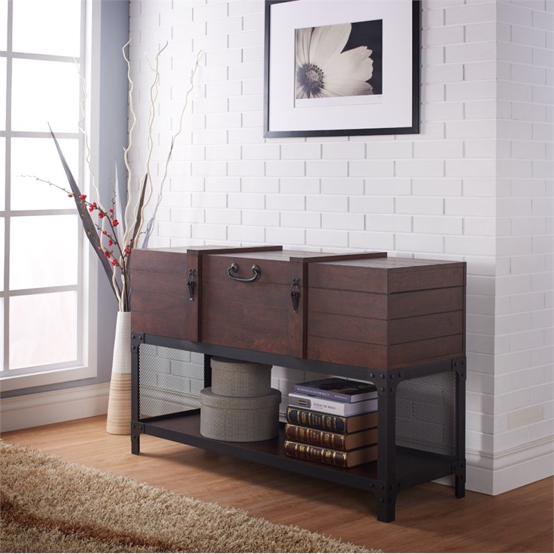 Bowery Hill Industrial Wood Lift Top Console Table in Vintage Walnut