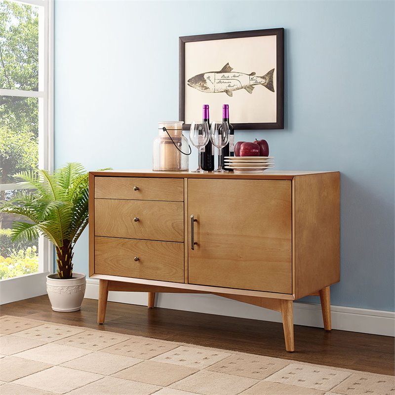 Bowery Hill Mid-Century 3 Drawer Wood Media Console Table in Acorn