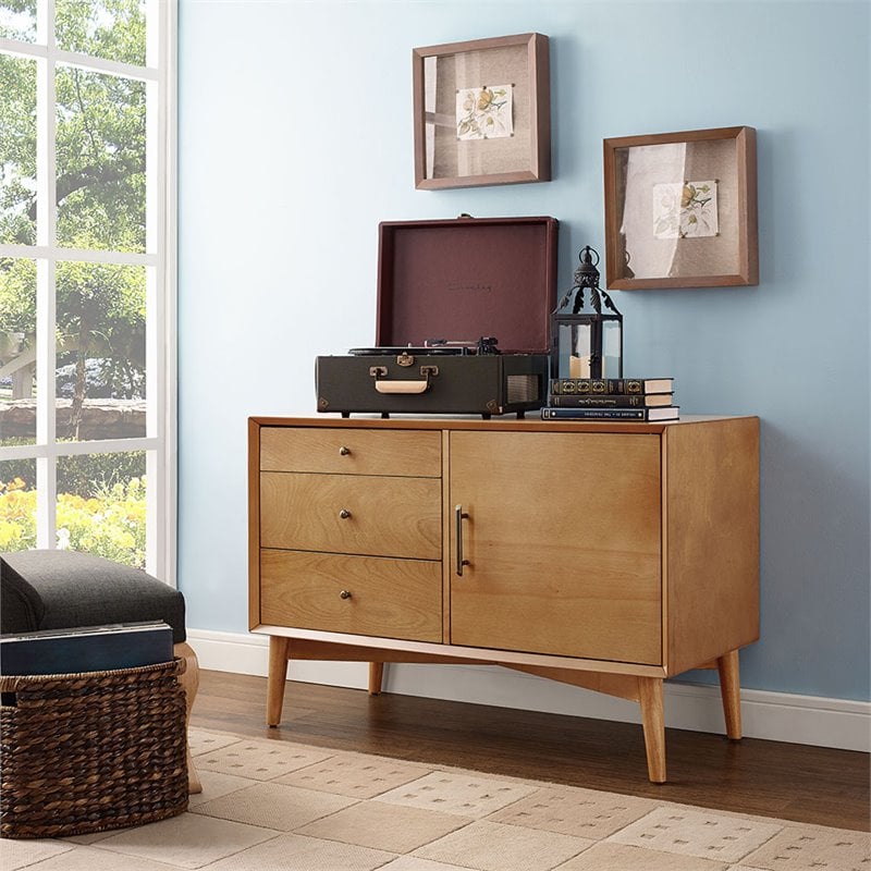 Bowery Hill Mid-Century 3 Drawer Wood Media Console Table in Acorn