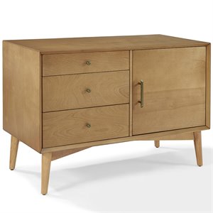 bowery hill mid-century 3 drawer wood media console table in acorn