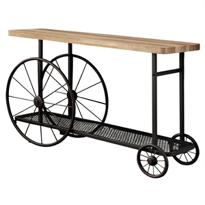 bowery hill modern metal caster wheels console table in sand black