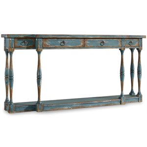 Bowery Hill 4-Drawer Modern Wood Console Table with Bottom Shelf in Azure Blue