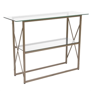 Bowery Hill Contemporary Glass Top Console Table in Matte Gold