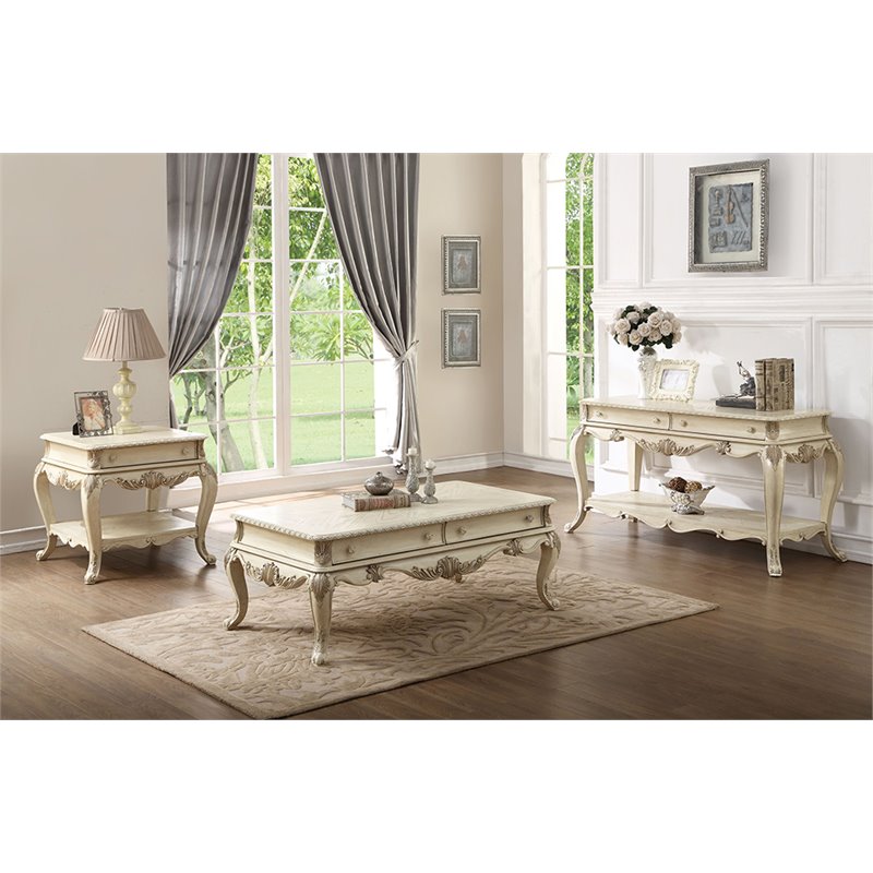 Bowery Hill Contemporary 2 Drawer Glass Console Table in Antique White