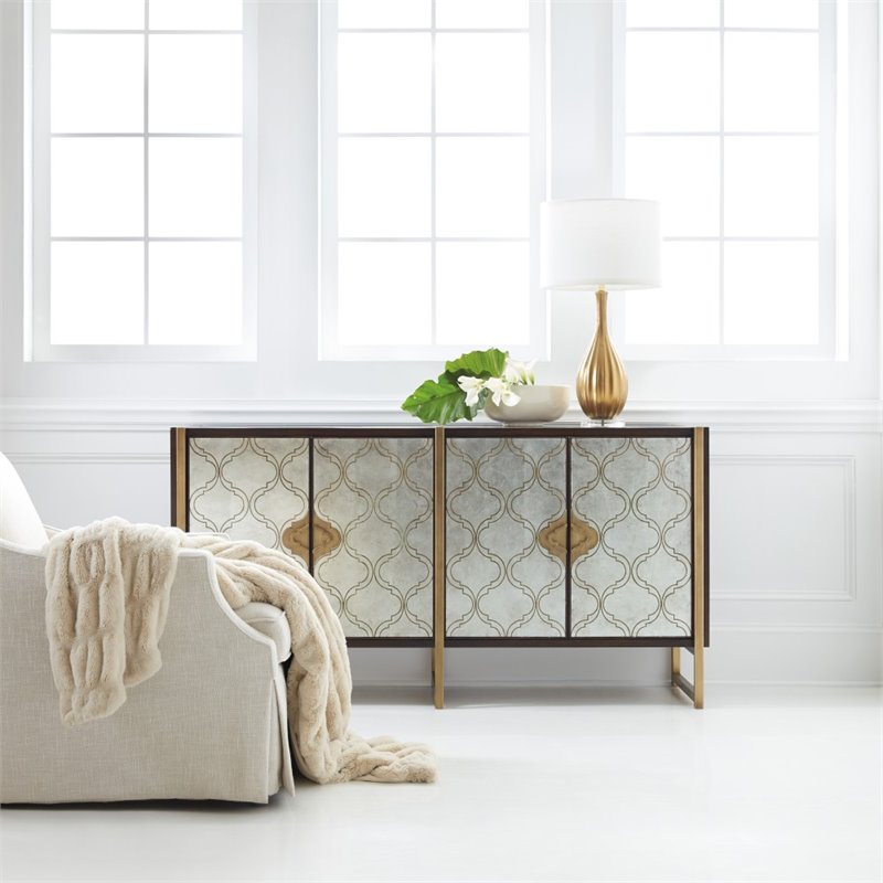 Bowery Hill Contemporary Wood Classic Media Credenza in Dark Wood