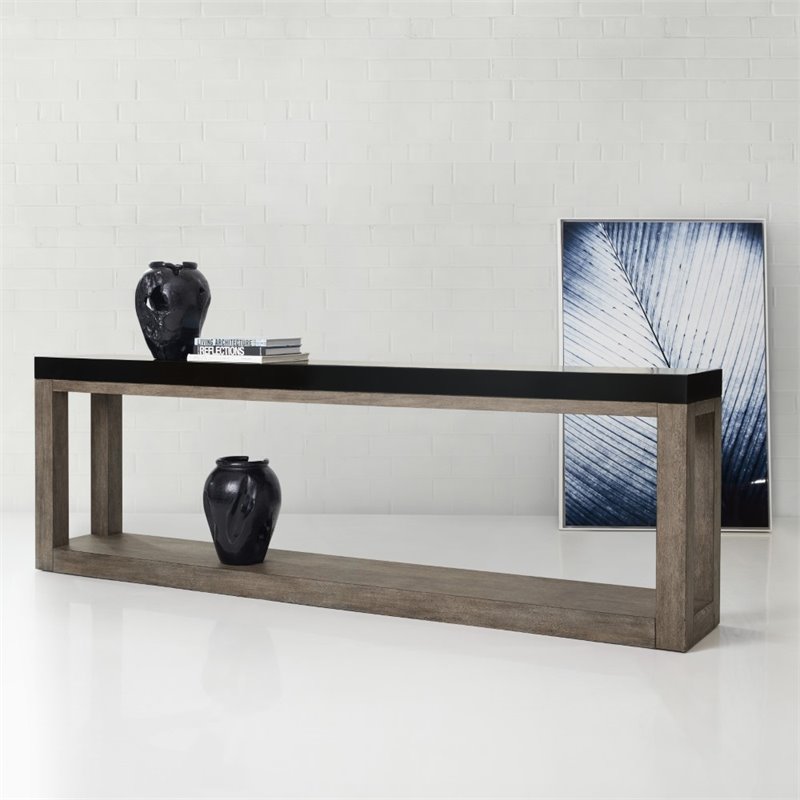 Bowery Hill Wood Brown and Black Console Table Rectangular Long Narrow Shape 105