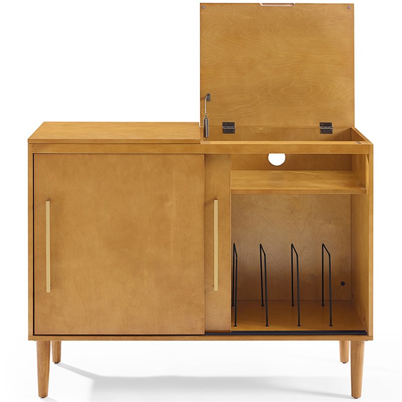 Bowery Hill Mid-Century Wood Media Console Table in Acorn Brown/Gold