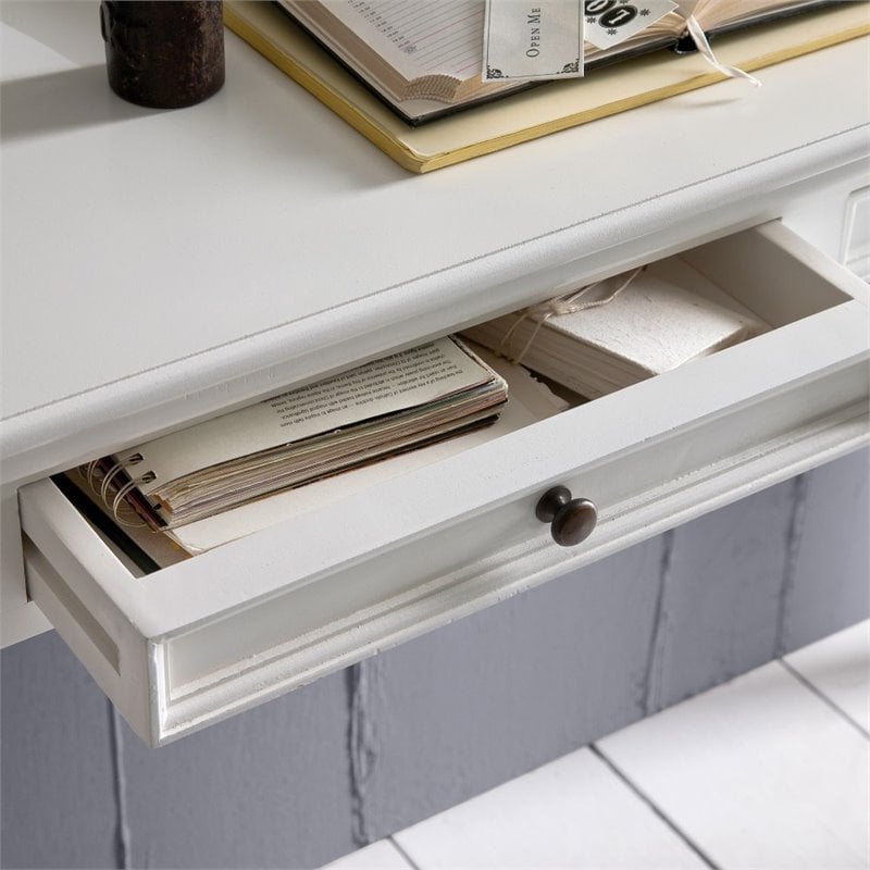 Bowery Hill Mid-Century 2 Drawer Console Table in Pure White