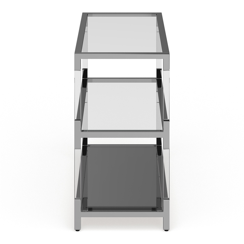 Bowery Hill Transitional Glass 1-Shelf Sofa Table in Chrome